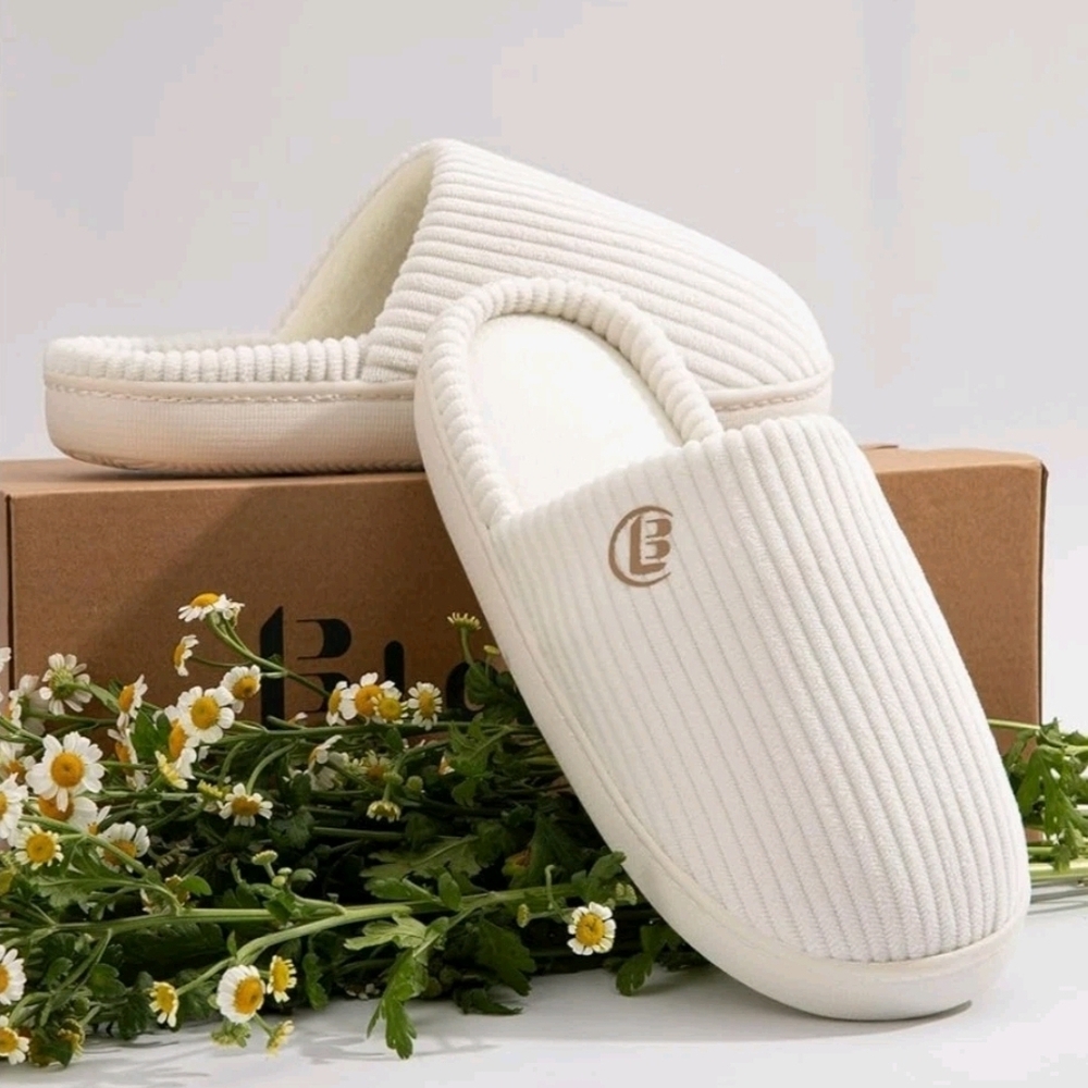 Cozy White Ribbed Slippers
